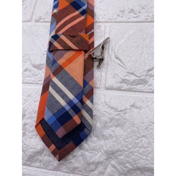 Skinny Tie Madness Mens Plaid Necktie Officer Orange Slim Fit Cotton Tie SKM2128 - Picture 4 of 12